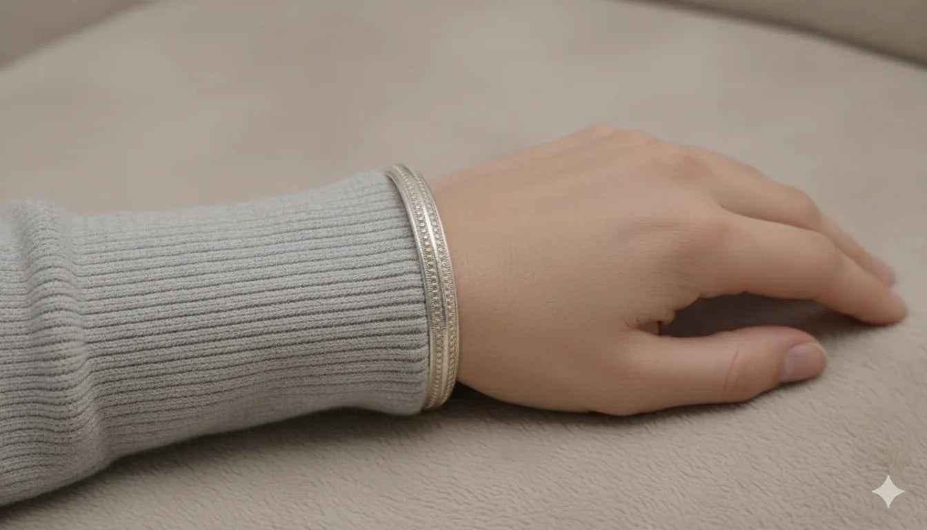 Sterling Silver 925 Elegant Textured Bangle Bracelet