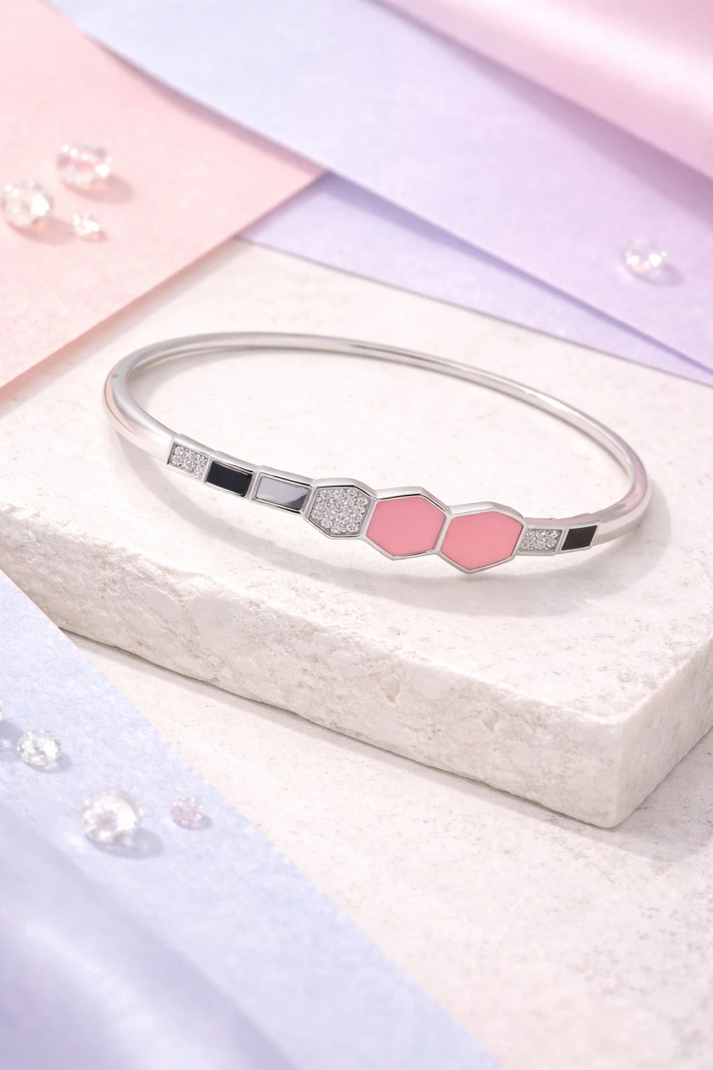 Geometric Hexa Enamel & CZ Bracelet
