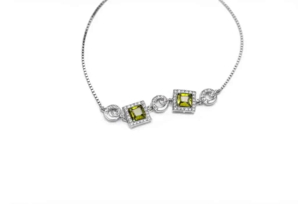 Square Bracelet Green Stones