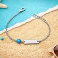 Chain Bracelet with Turquoise Bead and Engravable Barcelet