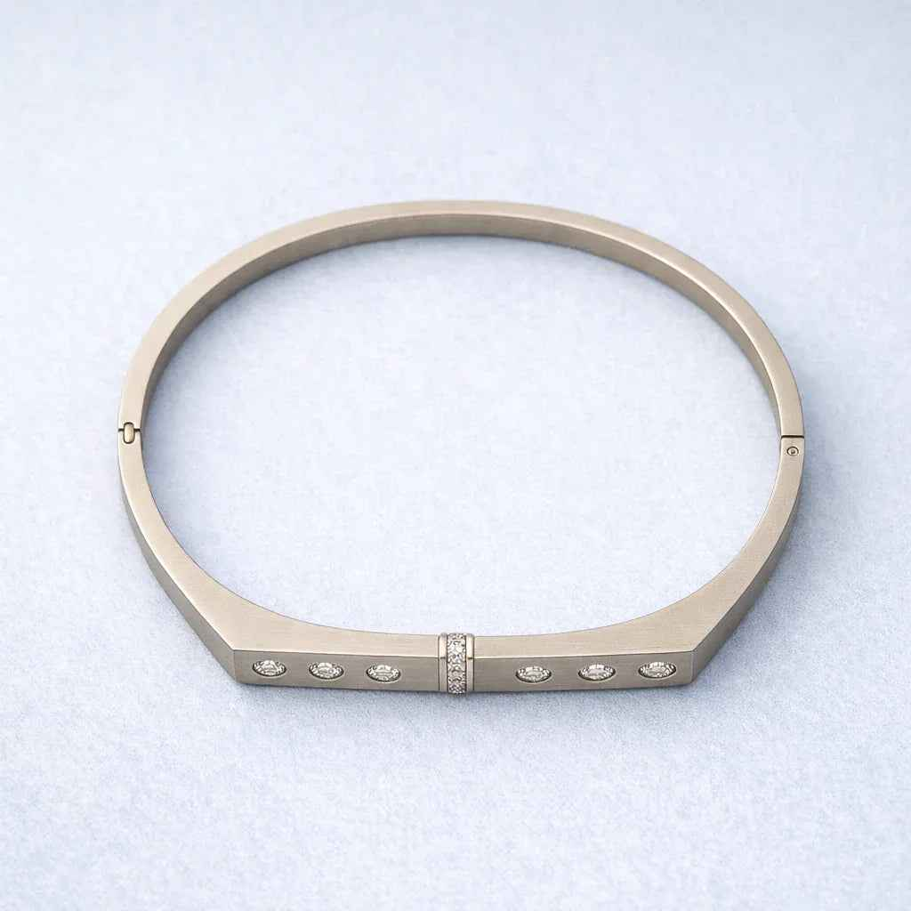 Diamond - Accented Geometric - Modern Hinged Designer Bracelet