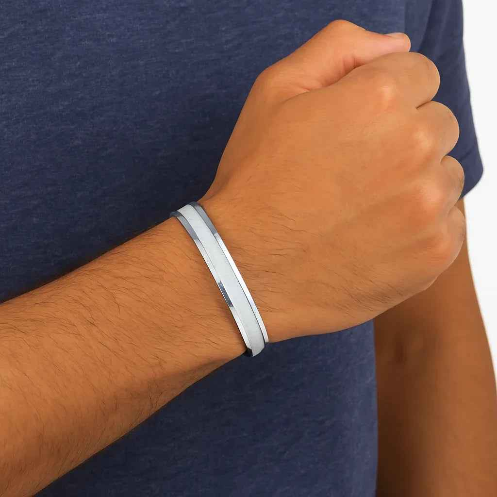 Frost-Texture Faceted Bangle for Men