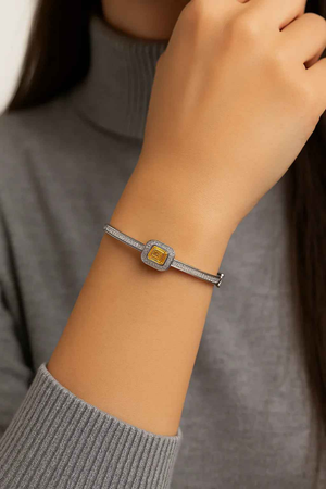 Bracelet With Yellow Princess- cut Stone and Crystal Accents