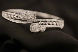 Dual Square Diamond Halo Bangle Bracelet