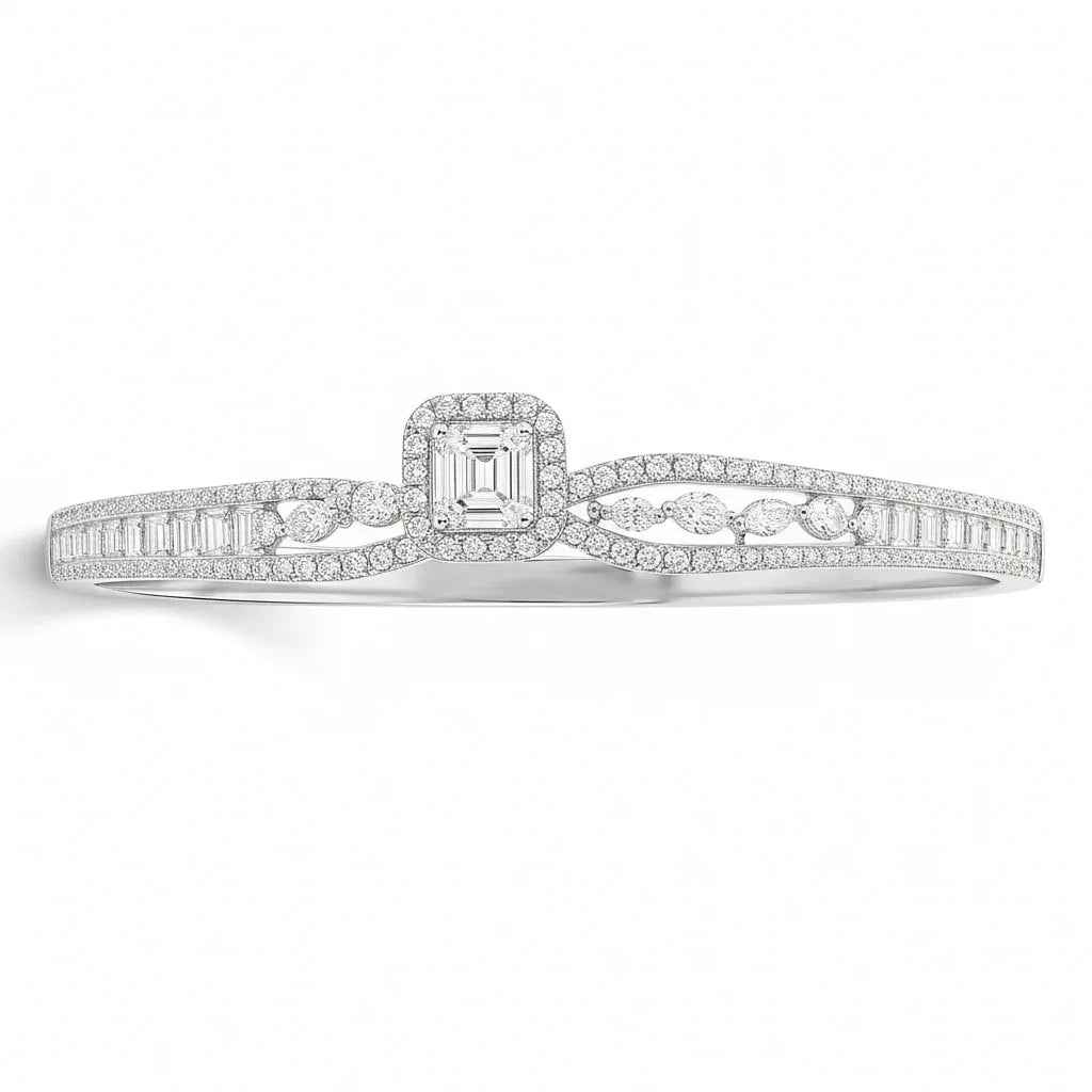 Dual Square Diamond Halo Bangle Bracelet