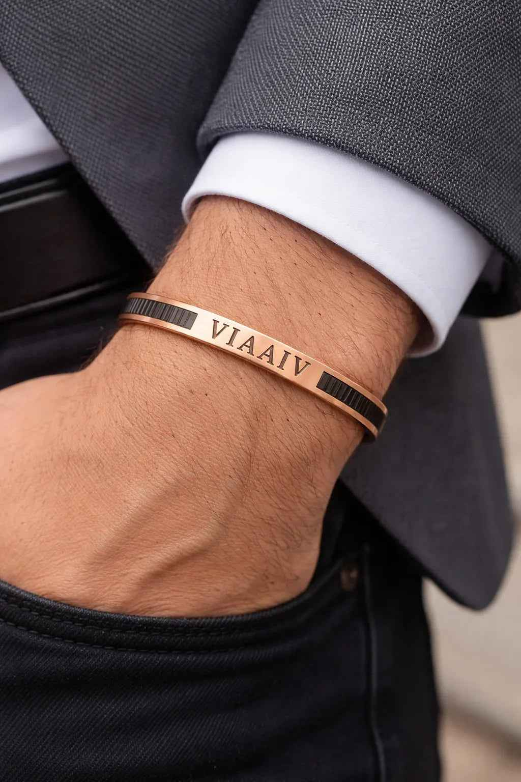 Men's Rose Gold Roman Numeral Kada bracelet