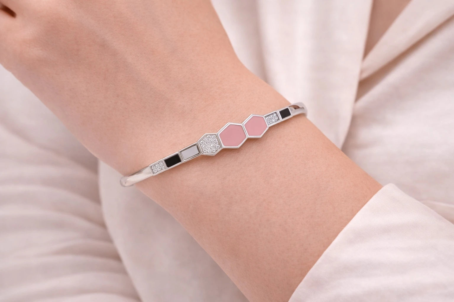 Geometric Hexa Enamel & CZ Bracelet