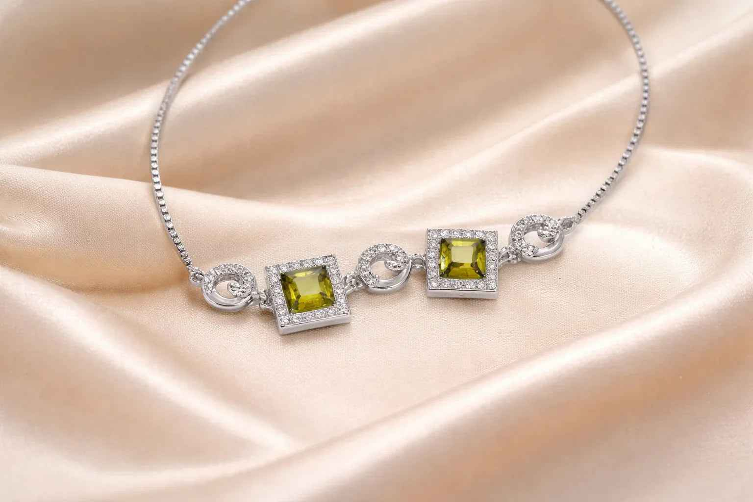 Square Bracelet Green Stones