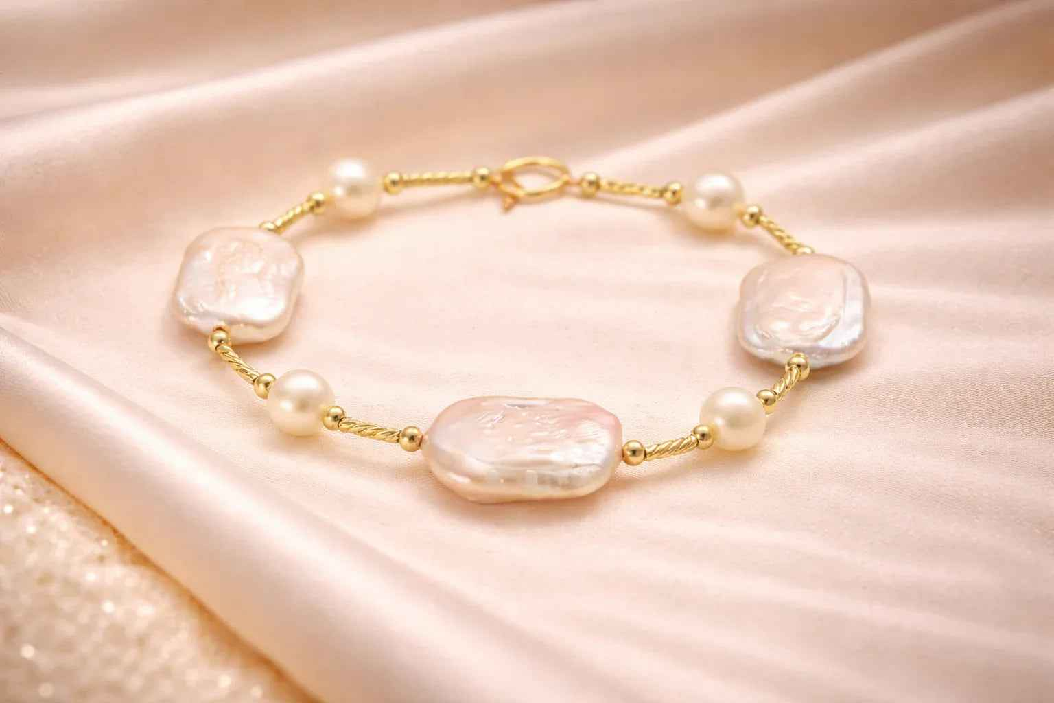 Baroque Pearl & Gold Plated Link Bracelet