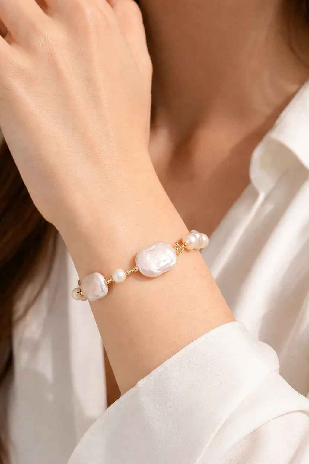 Baroque Pearl & Gold Plated Link Bracelet