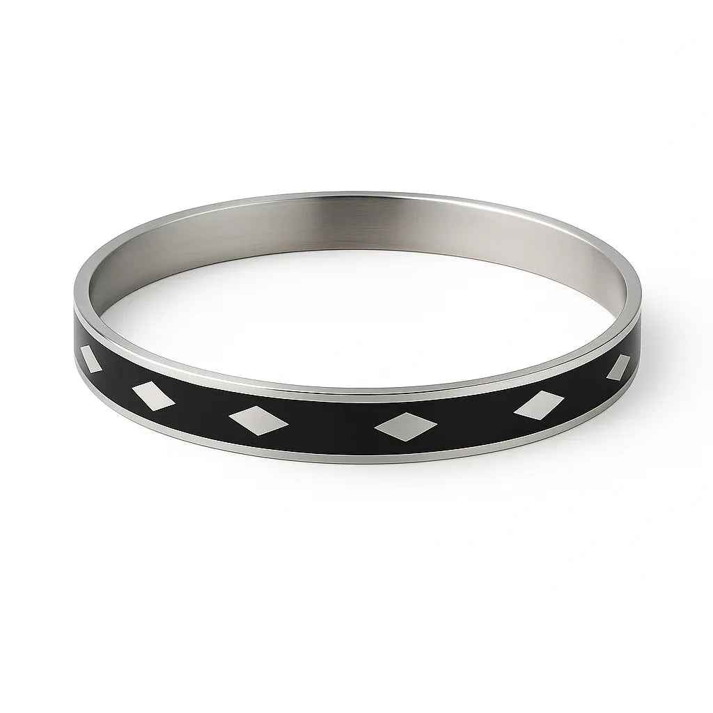 Men's Black Enamel Geometric Kada