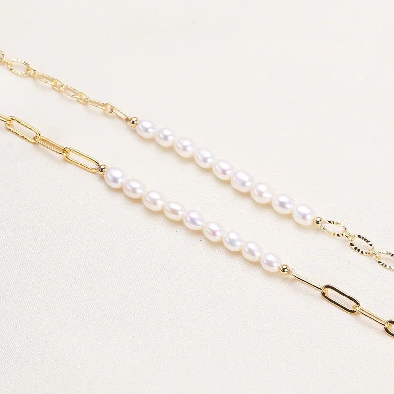 Freshwater Pearl & Paperclip Chain Bracelet