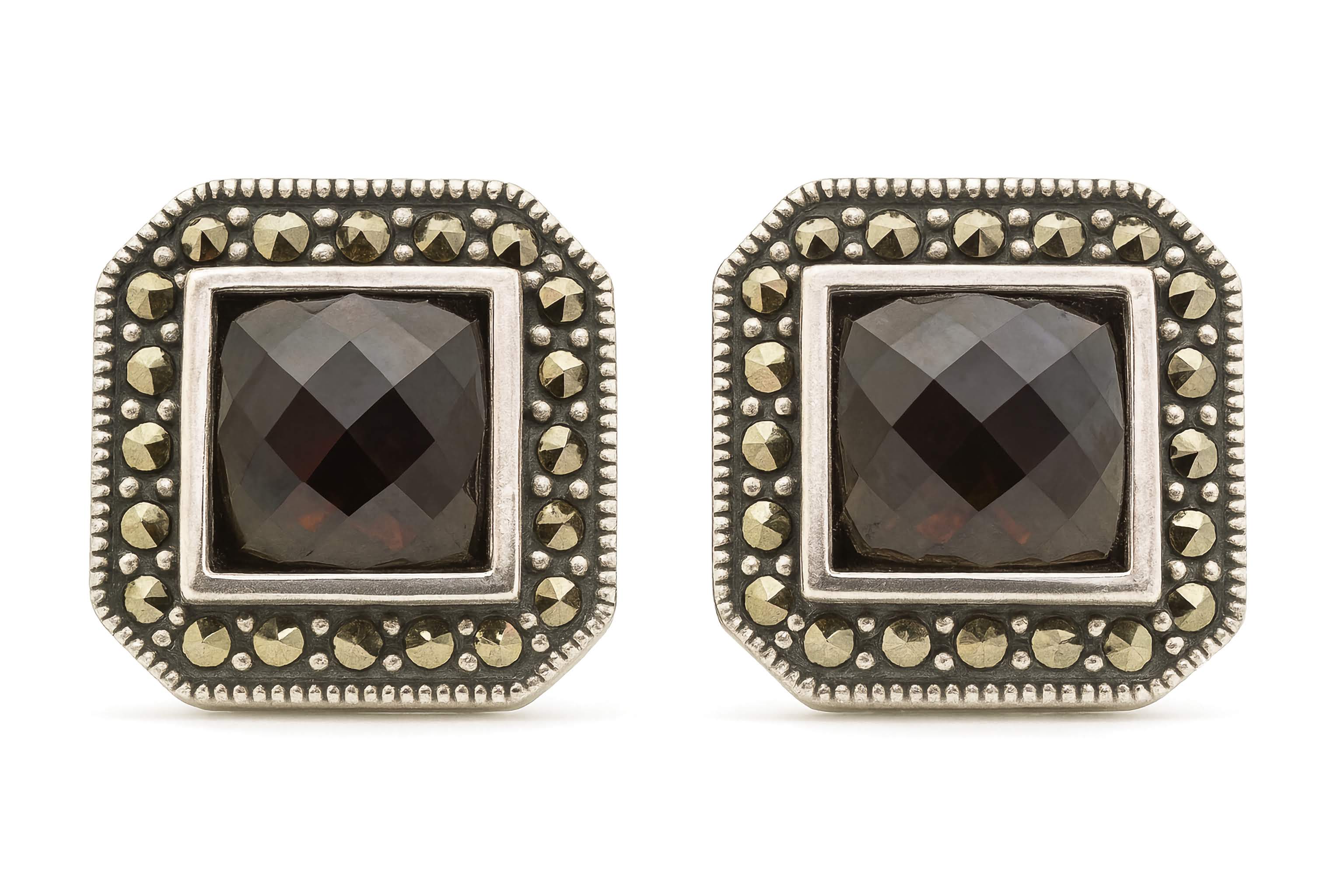 Vintage Cufflinks with Smoky Quartz & Marcasite Accents