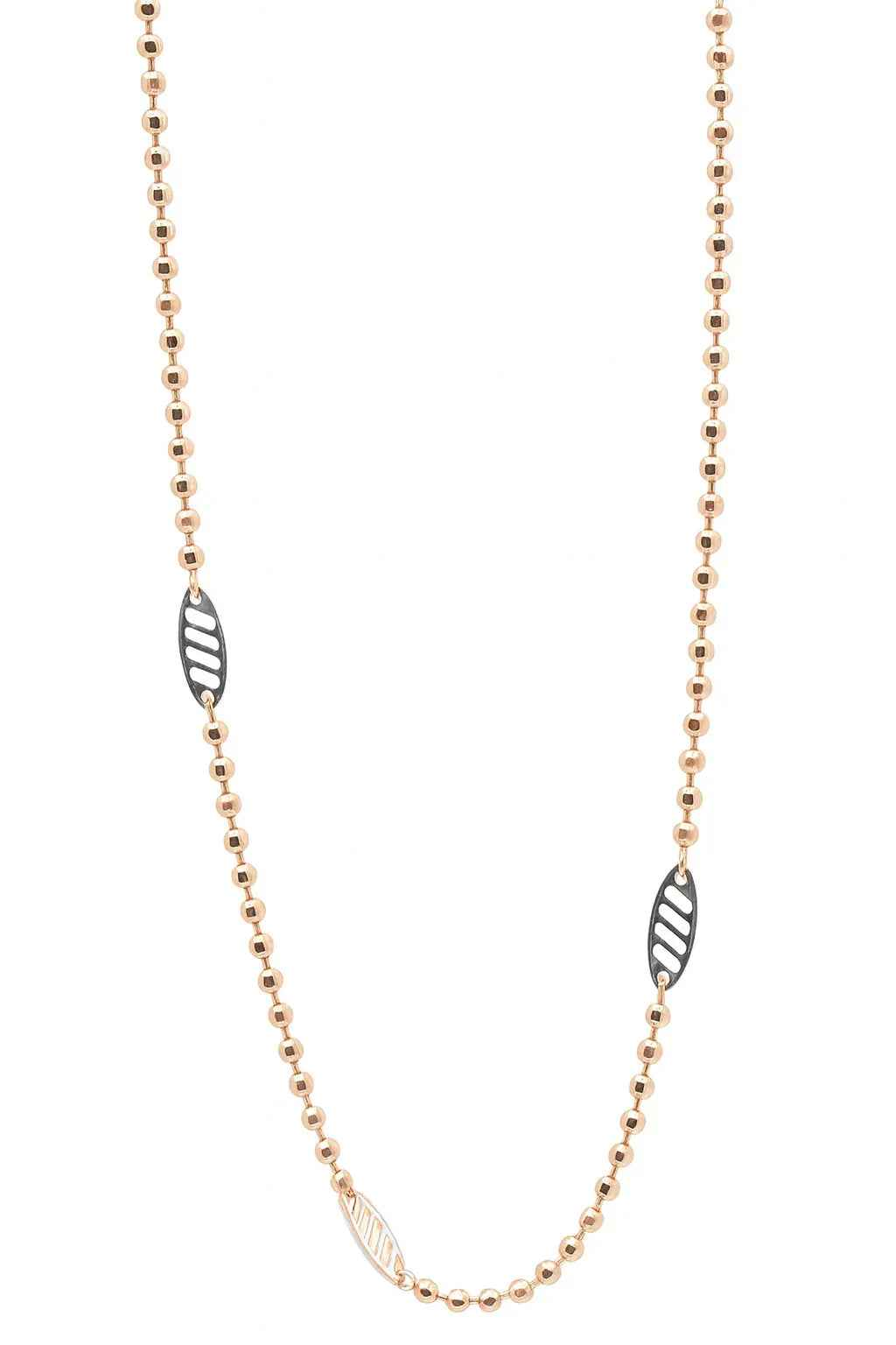 Rose Gold Beaded Chain Necklace | Dual-Tone Leaf Accents | Sterling Silver